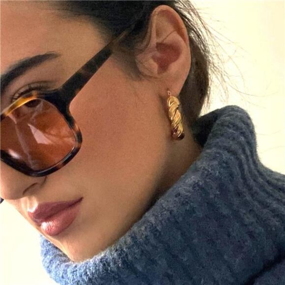 Chunky Gold Hoop Earrings 14k Gold Plated Triple Hoop Earrings Hypoallergenic - Picture 9 of 14